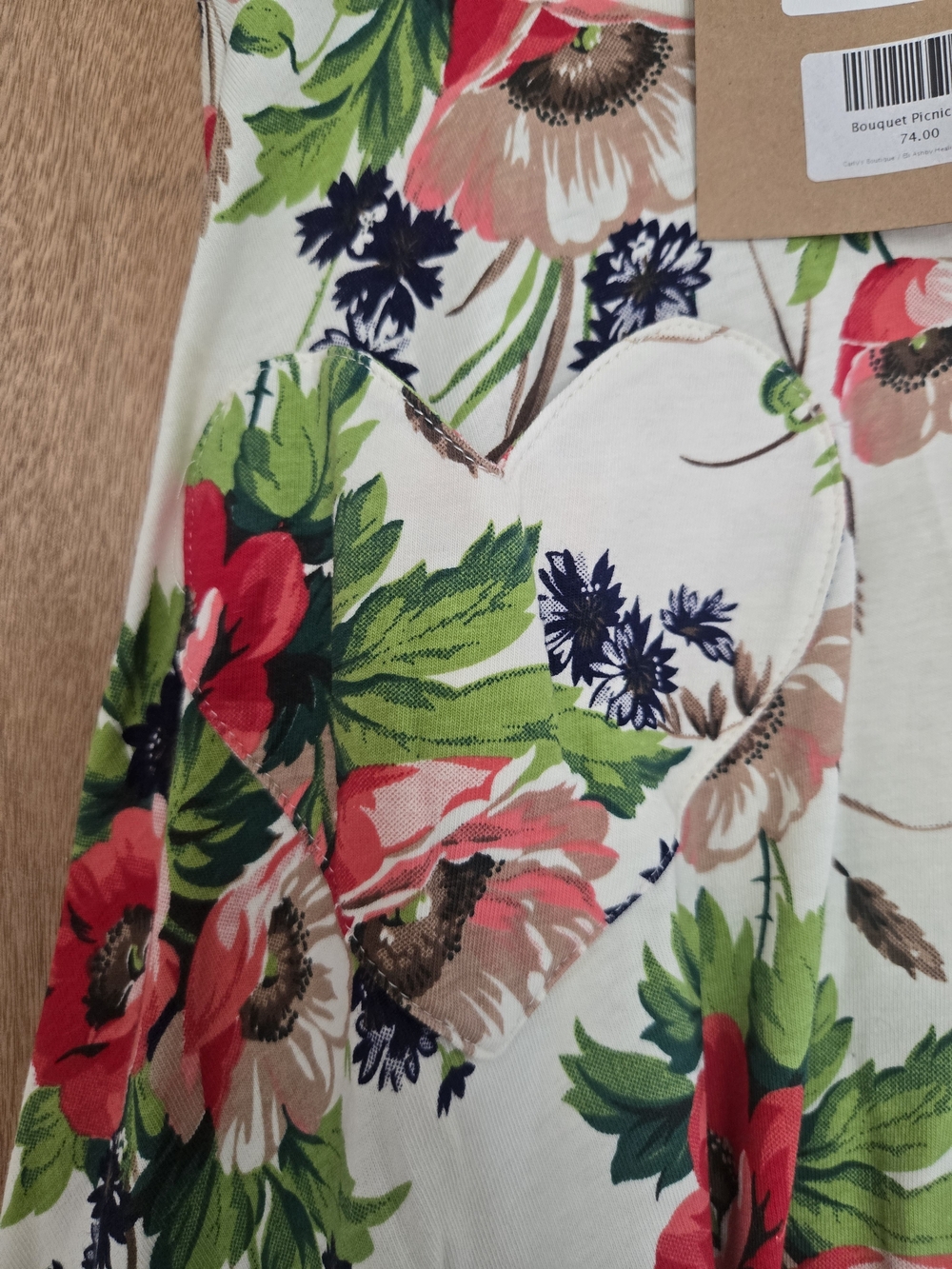 Effie's Heart Cream Midi Skirt with Red & Green Floral Print - Picture 3 of 5